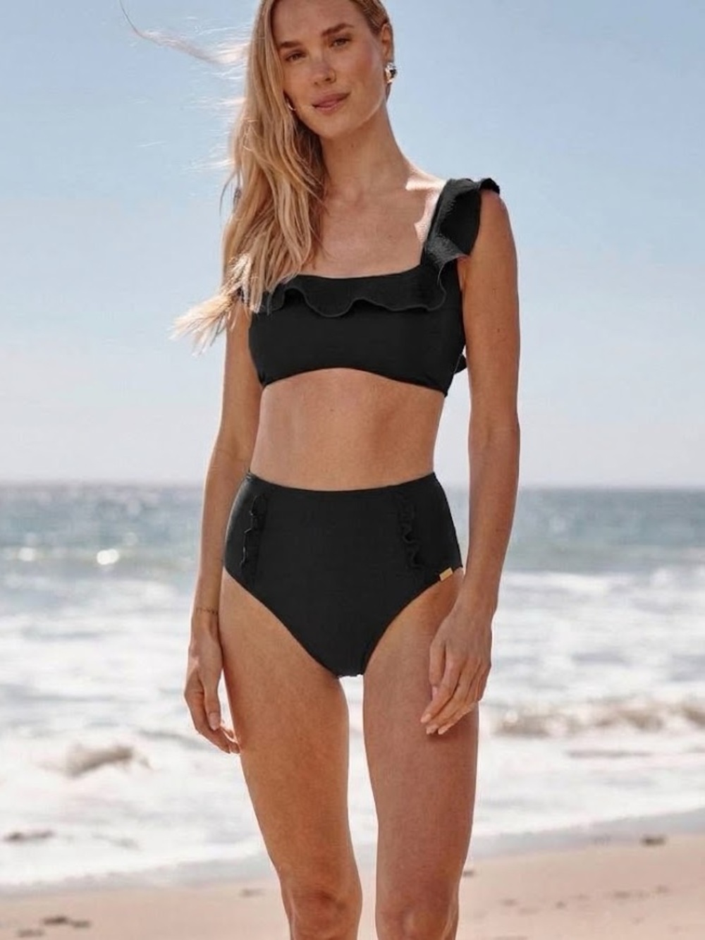 Summersalt Ruffle Seaway Square Neck Bikini top AND Ruffle High Rise Bottom 8